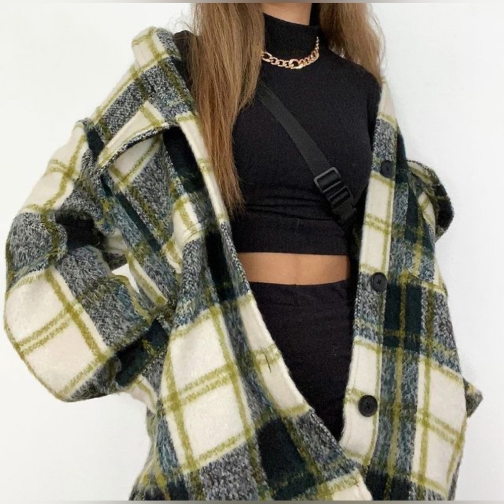 NWT Plaid‎ Shirt Jacket Shacket Women’s Size Medium Green Black